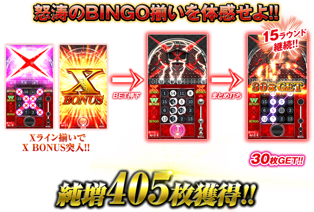 怒涛のBINGO揃いを体感せよ！！純増405枚獲得！！