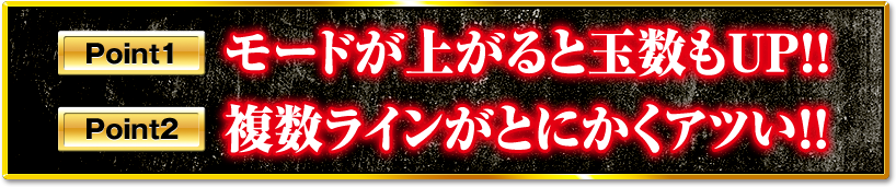 point1 モードが上がると玉数もUP!! point2 複数ラインがとにかくアツい!!