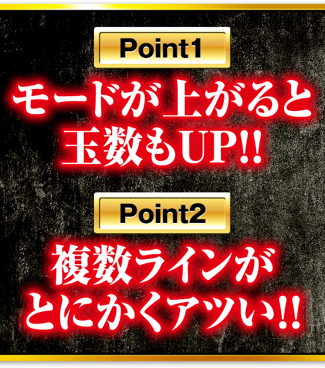 point1 モードが上がると玉数もUP!! point2 複数ラインがとにかくアツい!!