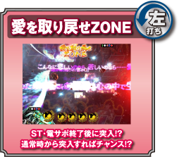 【愛を取り戻せZONE】［左打ち］ ST・電サポ終了後に突入！？通常時から突入すればチャンス！？