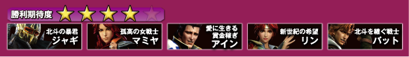 ［勝利期待度★4］北斗の暴君 ジャギ、孤高の女戦士 マミヤ、愛に生きる賞金稼ぎ アイン、新世紀の希望 リン、北斗を継ぐ戦士 バット