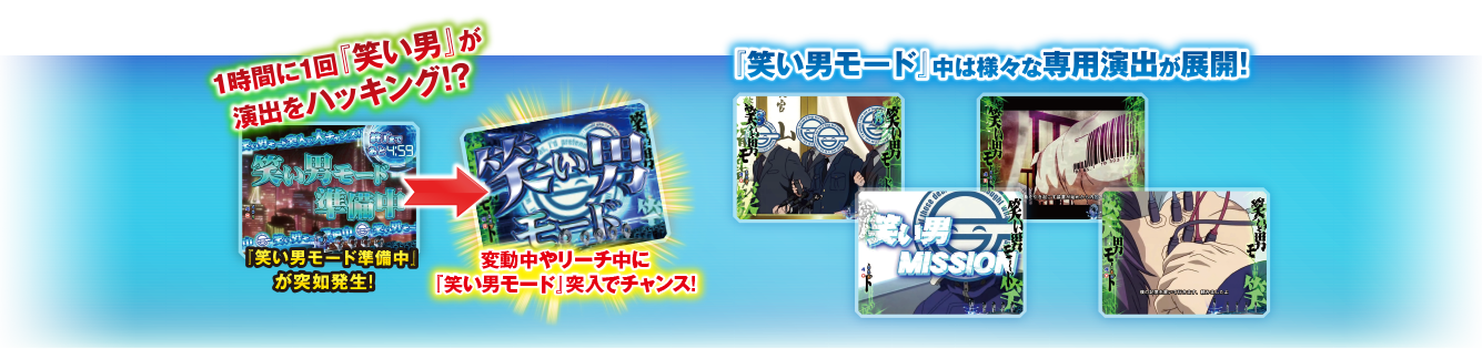 1時間に1回「笑い男」が演出をハッキング!? 「笑い男モード」中は様々な専用演出が展開!