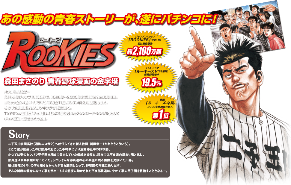 あの感動の青春ストーリーが、遂にパチンコに！　ルーキーズ　森田まさのり 青春野球漫画の金字塔