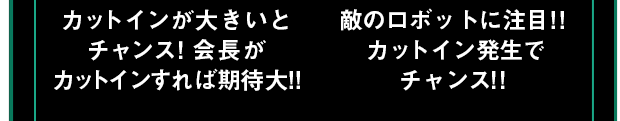 カットインが大きいとチャンス！会長がカットインすれば期待大!! 敵のロボットに注目!! カットイン発生でチャンス!!